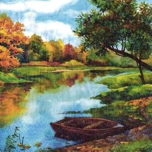 Serviettes en papier paysage lac étang barque. Paper napkins lake landscape - Imagen 1 de 1