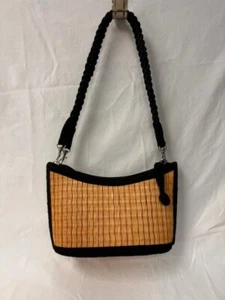 Borsa a tracolla Baskets of Cambogia marrone nero piccolo tessuto bambù borsa con cerniera - Foto 1 di 6