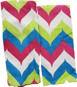 Set of 2 Same Printed Kitchen Terry Towels (15"x25") MULTICOLOR ZIGZAGS, AM - Picture 1 of 15