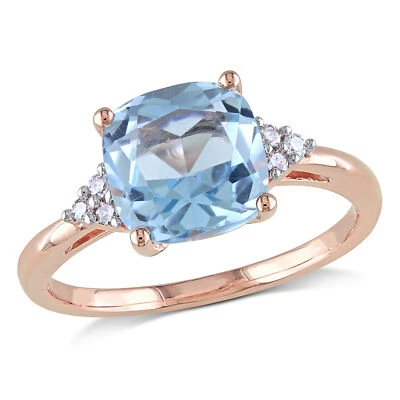 Amour 10k Rose Gold Sky Blue Topaz and Diamond Accent Cocktail Ring - Image 1 of 4