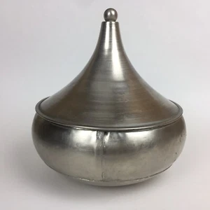 Decorative Rustic Metal Bowl Vessel With Conical Lid Height Is 7.5” w/Lid Used - Picture 1 of 12