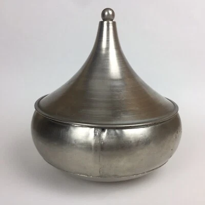 Decorative Rustic Metal Bowl Vessel With Conical Lid Height Is 7.5” w/Lid Used - Image 1 of 4