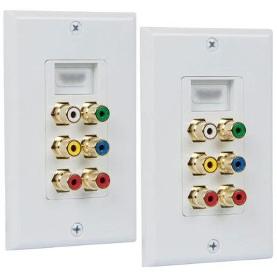 2x 1-Gang Recessed HDMI 6 RCA Audio Video HDTV Wall Face Plate Panel Gold Plated - Image 1 of 3