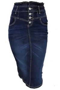 Women's Juniors/Plus Size Middle - Length Stretch Denim Pencil Skirt - Picture 1 of 18