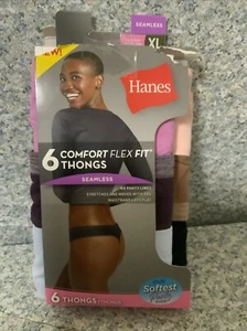 ☀️ (XL) Hanes Women's 6 Pack Comfort Flex Fit Thongs  (Distress Box - Picture 1 of 2