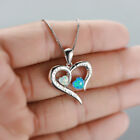 Women Silver Unique Letter Heart Pendant Blue White Simulated Opal Necklaces New