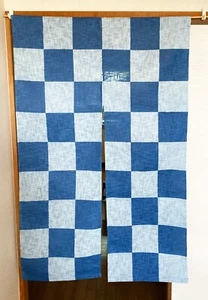 Kyoto Noren Japanese Hanging Door Curtain Linen Ai Indigo dye Ichimatsu check - Picture 1 of 8