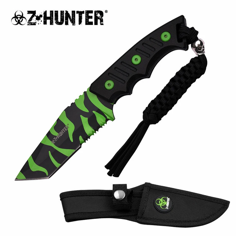 Z-HUNTER 7.5" FIXED SS GREEN CAMO W/ K1 HANDLE + SHEATH ZB-121T - Image 1 of 1