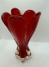 Vintage Murano Glass Vase - Five Finger - 25cm Tall - Deep Red Collectable Decor