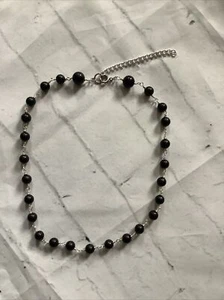 Schwarz Perlen Halsband Halskette Handarbeit 14 Zoll - Bild 1 von 5