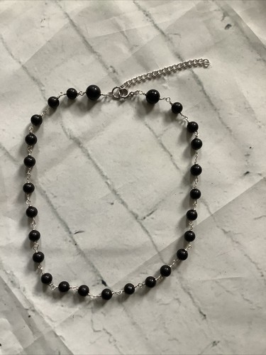 VETEMENTS Collana girocollo con perline nere fatta a mano 14"