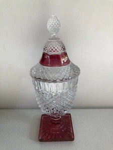 Vintage Westmoreland Waterford Ruby Flashed Footed Candy Jar & Lid Made in USA - Picture 1 of 5