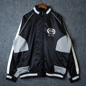 Chaqueta de bombardero universitaria Ecko Unltd para hombre 2XL negra satinada cremallera completa Y2K Hip Hop - Imagen 1 de 9
