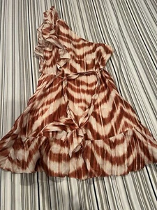 Banana Republic Petite 100% Linen One Shoulder Ruffle Belted Short DRESS SZ 8 - Picture 1 of 4