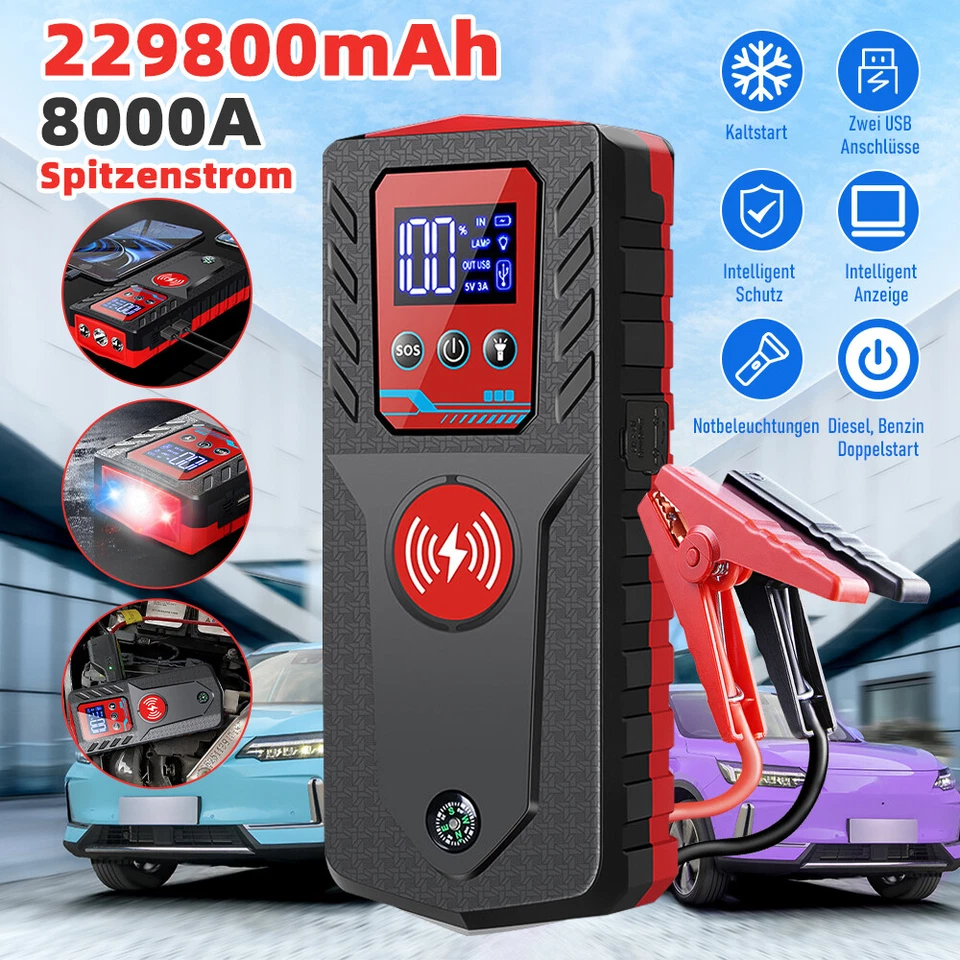 229800mA Avviamento Auto Jump Starter Caricabatterie Booster Powerbank 8000A 12V - Immagine 1 di 4