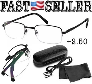 Men’s BROWN Folding Glasses Reader Cheaters Spring Hinge Anti Glare +2.50 - Picture 1 of 4