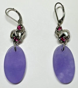 Joy Jade of Yesteryear Sterling Silver Jade Earrings w/ Elephant #184 - Picture 1 of 7