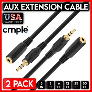 2 Pack AUX Extension Cable 3.5mm Jack to Plug Cable Stereo Audio Cord Extender - Picture 1 of 11