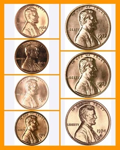 Juego completo de centavos Lincoln S de los años 1968-1974 como nuevo de San Francisco (lote de 7)(BU) ¡LEER!! - Imagen 1 de 8