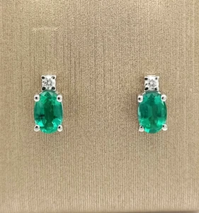 Pendientes de Oro Blanco 18CT 750 Esmeraldas y Diamantes Hecho en Italia (1703) - Imagen 1 de 4