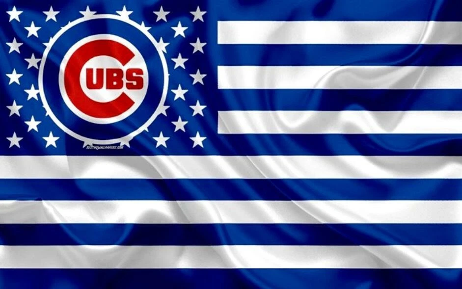 2 Chicago Cubs Wavy Stars & Stripes US Flag Design Vinyl Stickers 5x3.15 Decals - Image 1 of 1