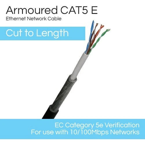 ARMOURED CAT5E CABLE DIRECT BURIAL SWA LAN CABLE 4 PAIR CUT TO LENGTH PER METRE - Image 1 of 1