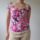 Pink Abstract Graphic Floral Corset Off Shoulder Top Size 12 West One