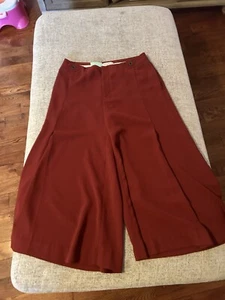 Anthropologie The Essential Culotte Pants Wide Leg Cropped Maroon Brick Red Sz 2 - Picture 1 of 10