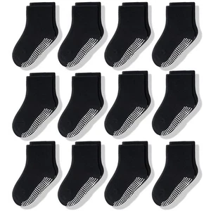 Non-Slip Crew Grip Socks Black - 12 pairs, 3-5 Years Old, Unisex - Picture 1 of 6