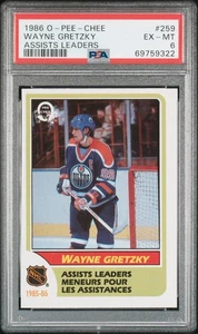1986 O-Pee-Chee Wayne Gretzky #259 Assists Leaders PSA 6 - Imagen 1 de 2