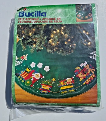 Vtg Bucilla Santa Bear with Toy Train Felt Christmas Tree Skirt Kit 84403  43" - Image 1 of 4