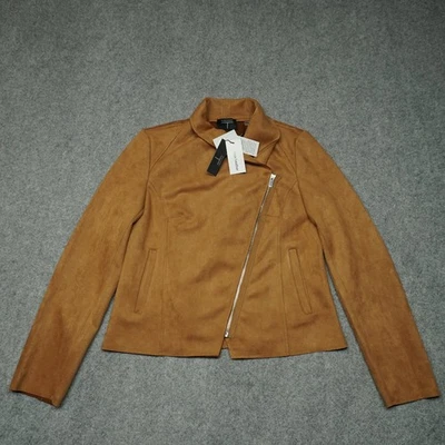 Nueva chaqueta para mujer Tahari tabaco imitación cuero S/P cremallera asimétrica Foto 1 de 4