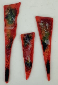 3 Red Fused Glass Art Pieces Supplies Roberta Segal Art Project Wind Chime? - Picture 1 of 6