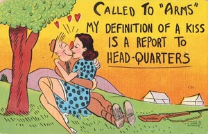 Call to Arms, Soldier & Woman Kiss, Military Humor Comic, Vintage Postcard - Picture 1 of 2