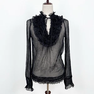 Charlotte Russe Top Womens M Black Sheer Vamp Gothic Y2K Witchy Grunge Statement - Picture 1 of 13