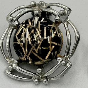 Vintage Tara Clip auf Silber Metall goldfarben Konfetti Lucite Ohrringe 1,5" - Bild 1 von 9