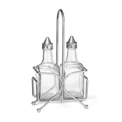 TableCraft H600N2 European Glass 6 Oz Oil / Vinegar Bottle Set w/ Rack - Image 1 of 2