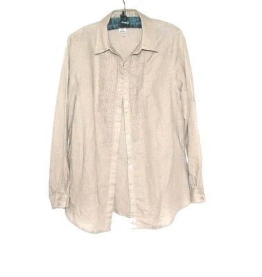 Blusa MAX STUDIO Lino Mezcla Algodón Beige Color Crudo Mujer Manga Larga Talla M Foto 1 de 4