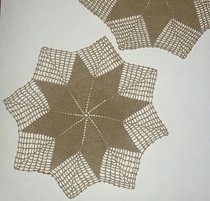 2 VTG MCM Handmade Crocheted Doilies Placemats Table or Dresser Topper Khaki 16” - Picture 1 of 9