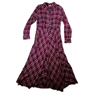 Soft Surroundings Long Sleeve Long Shirt Button Dress Pink Plaid Size Medium - Picture 1 of 10