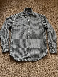 Camisa Ralph Lauren Ajuste Clásico Negra Blanca Sarga Guinga Abotonada Talla Para Hombres M - Imagen 1 de 11