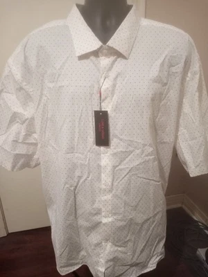 New Linea Uomo LU Shirt 5X Mens Button Up Stretch Short Sleeve White Dots - Image 1 of 4