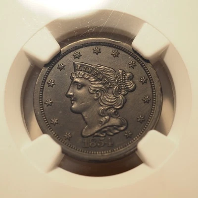 1854  BRAIDED HAIR  HALF CENT **NGC CLEANED** FREE SHIPPING! G1878 - Image 1 of 4