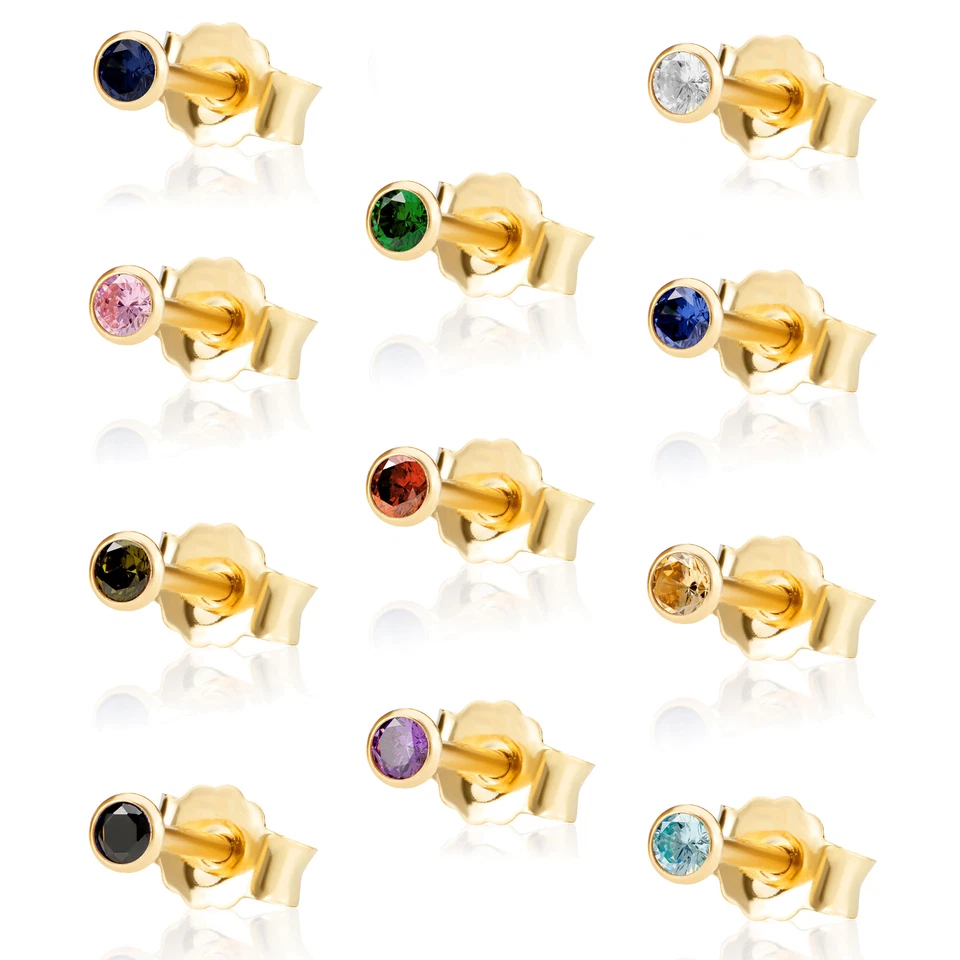 Einzel 2,5mm 375 Gelb Gold 9 K Ohrstecker Zirkon Butterfly Verschluss Damen - Bild 1 von 1