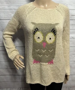Vintage Y2K Rewind Owl Sweater Juniors Medium Tan Soft Lightweight Acrylic Knit - Picture 1 of 13