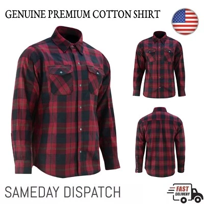 MEN'S Flannel Check Shirt Cotton Long Sleeve Lumberjack Motorcycle Biker Shirt - Image 1 of 4