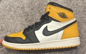 Nike Air Jordan 1 Retro High GS Taxi Yellow Toe Kids Sneakers 6.5Y 575441-711 OG - Picture 1 of 12