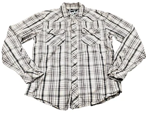 Machine Clothing Mens Western Shirt Sz S Gray Plaid Pearl Snaps 2 Snap Pockets - Picture 1 of 10