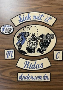 Large Vintage MC Motorcycle Club Patch Cut Set Embroidery Sick Wit It Ridas IN - Picture 1 of 9