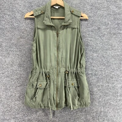 Cato 背心女式 M 中号灰色领全拉链松紧腰无袖人造丝 — 第 1/4 张图片